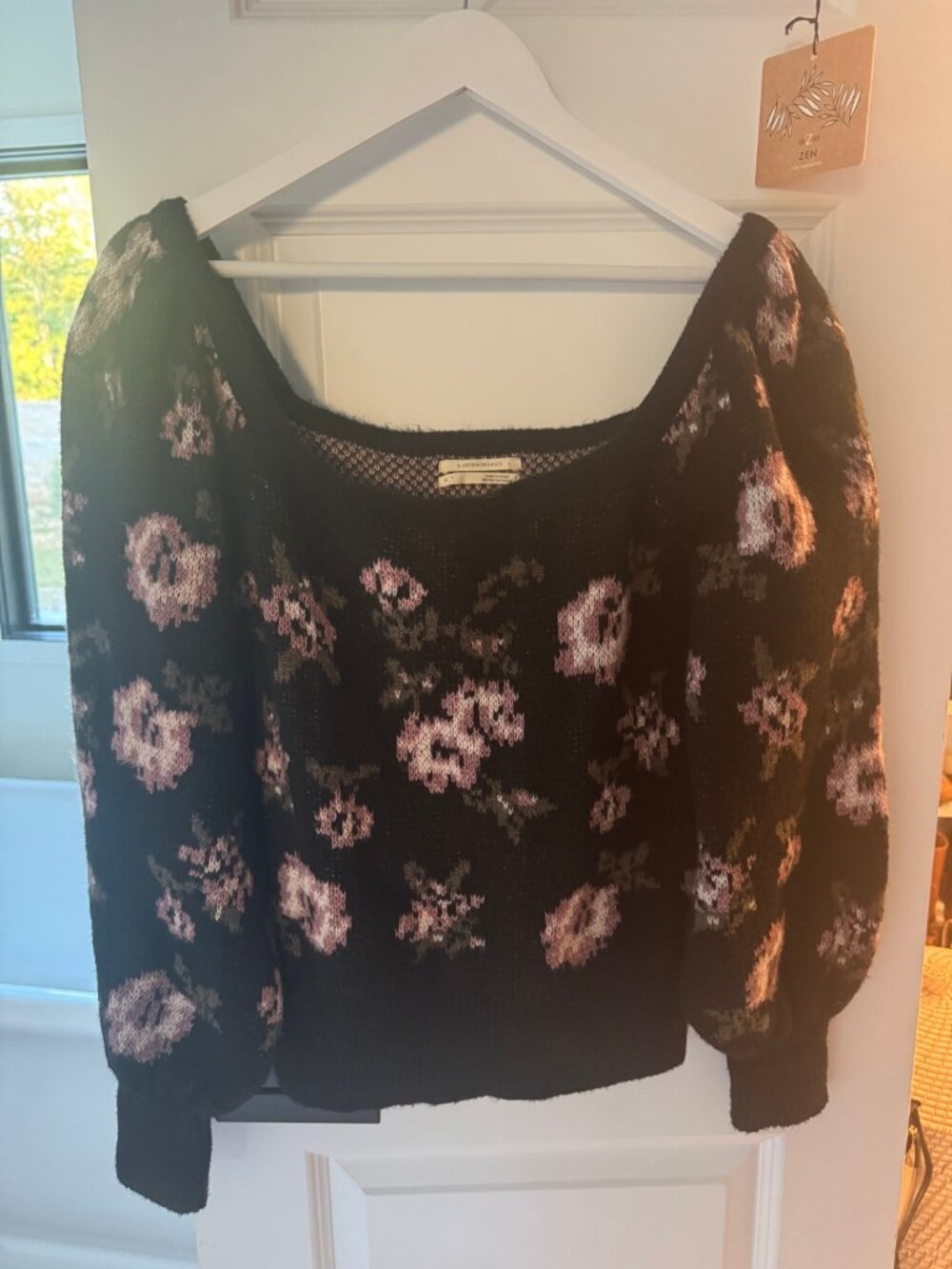 Anthropologie Floral Puff Sleeve Knit Sweater